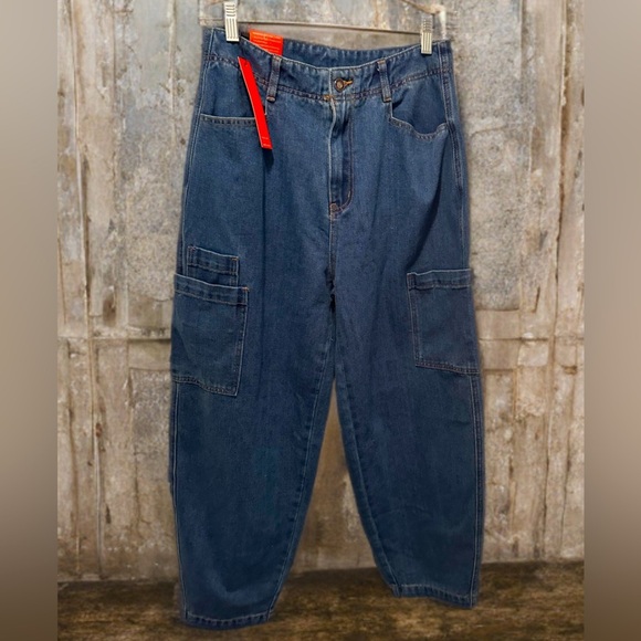 NWT Women’s Baggy Straight Wide Leg Boho Street Wear Jeans Blue Size 12 - Picture 11 of 11